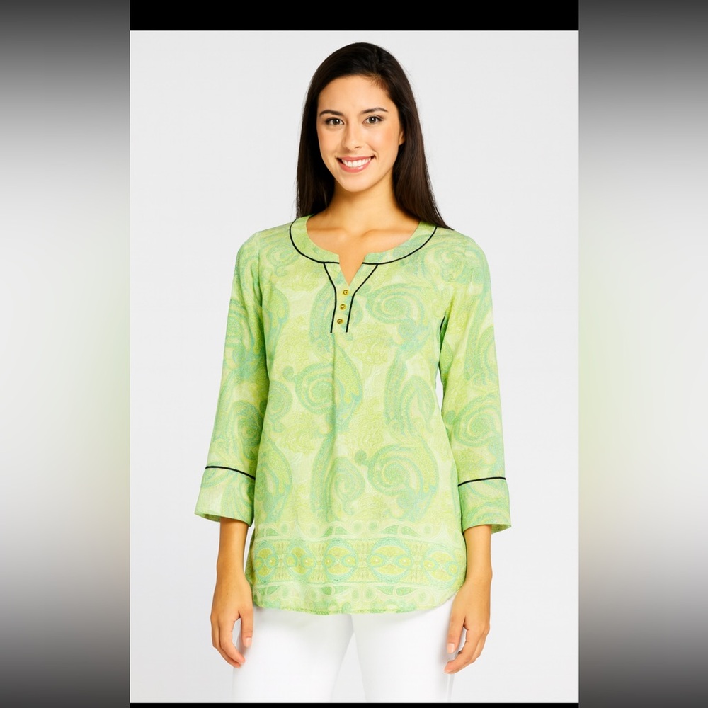 Sail to Sable 100% Silk Paisley Print Tunic Blouse Top Small